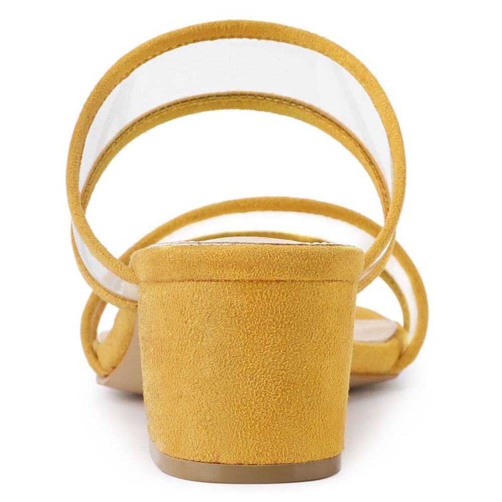 Clear Strap Block Heel Yellow Slide Sandals - Picture 4 of 6